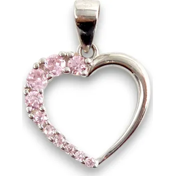 Přívěsek Stříbrný přívěsek - srdce s růžovými kamínky, rhodiovaný, Ag 925
