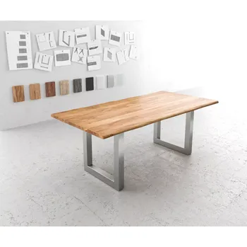 Jídelní stůl DELIFE Jídelní stůl Edge 200x100 akácie přírodní nerezová ocel široký Live-Edge
