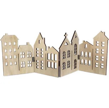 Vánoční dekorace KLIA Domky skládací dřevo 39,5cm natural