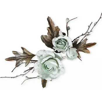 Vánoční dekorace KLIA Růže přízdoba textil 31cm mint