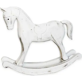 Vánoční dekorace UH Kůň houpací dřevo 11cm bílá patina