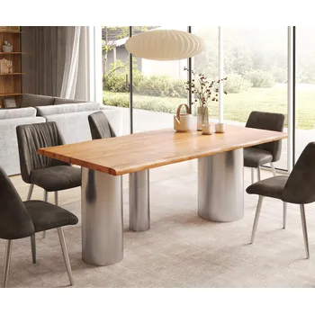 Jídelní stůl DELIFE Jídelní stůl Edge 200x100 akácie přírodní Troa nerezová ocel broušená Live-Edge