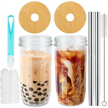 Sklenice HRNKY NA BUBBLE TEA S VÍČKEM A BRČKEM SKLENICE NA PITÍ 720 ML 2 KS