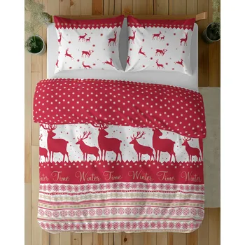 Povlečení Povlečení Vánoční 220x200 Sobové Vánoční Červené 100% Bavlna