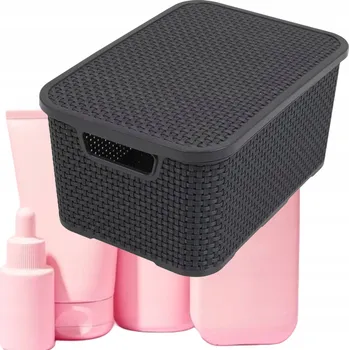 Úložný box KOŠÍK NÁDOBA S VÍKEM RATTAN 7L PLASTOVÝ 29x19x13 cm BRANQ ANTRACIT