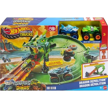 autodráha HOT WHEELS JGB06 AUTODRÁHA - DRAČÍ ZÁVOD ŽRALOCI VS DINOSAUŘI