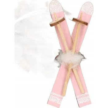 Vánoční ozdoba Dřevěná závěsná ozdoba na stromeček lyže 9 cm