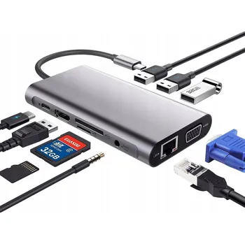 USB hub USB HUB ROZDĚLOVAČ USB-C LAN HDMI ČTEČKA MICROSD AUX PRO NOTEBOOK MACBOOK