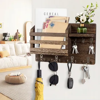 Věšák Věšák Police Závěsná na Oblečení Dřevěný Organizér na Klíče do Předsíně