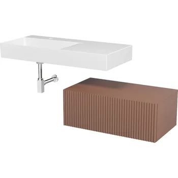 Koupelnový nábytek CERSANIT 3D Nábytkový set Cersanit Kontra 140, skříňka 80 pod desku marsala, deska 80 nábytková marsala, umyvadlo Kontra 100 závěsné s odkládací plochou vpravo, sifon Inverto chrom hranatý, výpust umyvadlová bílá S1004-004;S1004-010;K682-046;K11-2406;S951