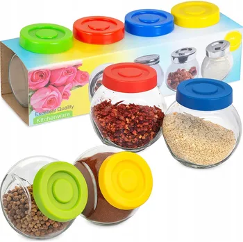 Dóza na potraviny SKLENĚNÁ NÁDOBA NA KUCHYŇSKÉ KOŘENÍ SKLENICE DÓZA BYLINKY ZAVAŘENINY 4ks