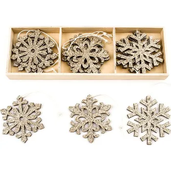 Vánoční dekorace UH Vločka závěs dřevo 9ks/6cm zlatá