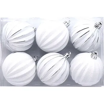 Vánoční ozdoba UH Set 6 koulí bílých proužkovaných, 6cm