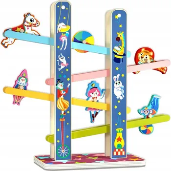 Dřevěná hračka DŘEVĚNÁ KULIČKOVÁ DRÁHA CIRKUS AUTÍČKA AUTA VERTIKÁLNÍ ZÁVOD