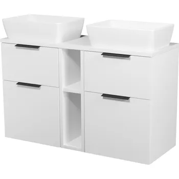 Koupelnový nábytek CERSANIT 3D Skříňka Cersanit City 50 pod desku bílá 2x, skříńka 20 pod desku otevřená bílá, deska 120 horní bílá, umyvadlo City 50 na desku obdélníkové bílé 2x, úchytky černé S584-016-DSM;S584-035-DSM;S584-016-DSM;S584-042;K35-048;S584-033;S584-033;S584-0