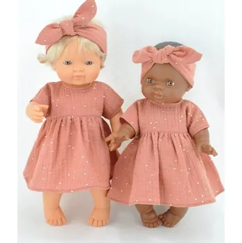 Doplněk pro panenku Šaty mušelínové pro panenku Miniland 38 cm, meruňkové