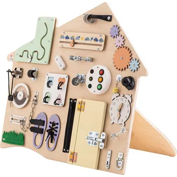 Dřevěná hračka Foxy Family Montessori activity board XL dům - pastelový Varianta: Se stojanem - samostatně stojící