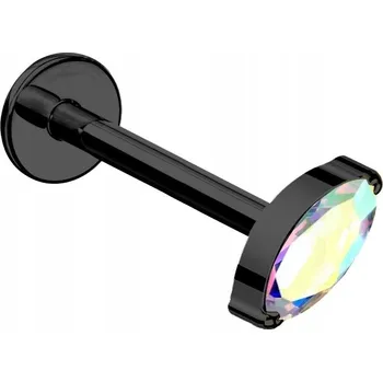 Náušnice Černý labret s krystalem 1,2/8 opalizující