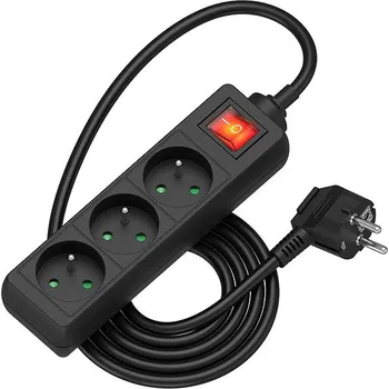 Elektrická zásuvka AlzaPower prodlužovací přívod 230V 3 zásuvky vypínač 2m černý