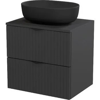 Koupelnový nábytek CERSANIT 3D Nábytkový set Cersanit Tirso 60, skříňka 60 pod desku černá, deska 60 horní černá, umyvadlo Moduo 50 na desku oválné antracitové, výpust umyvadlová antracitová S1017-010;S1021-013;K116-107-BOX;K116-109