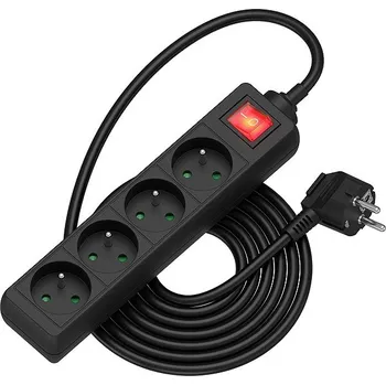 Elektrická zásuvka AlzaPower prodlužovací přívod 230V 4 zásuvky vypínač 3m černý