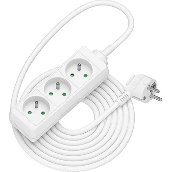 Elektrická zásuvka AlzaPower prodlužovací přívod 230V 3 zásuvky 5m bílý