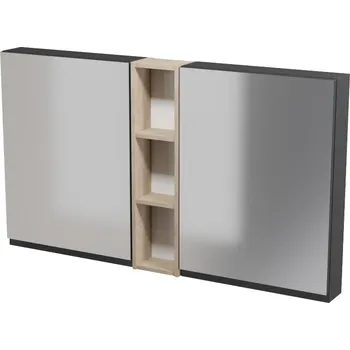 Koupelnový nábytek CERSANIT 3D Nábytkový set Cersanit Moduo 140, skříňka 60 zrcadlová závěsná antracitová 2x, skříňka 20 horní závěsná otevřená dub S590-085;S590-085;K116-023