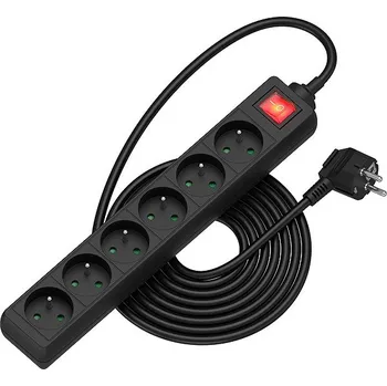 Elektrická zásuvka AlzaPower prodlužovací přívod 230V 6 zásuvek vypínač 5m černý