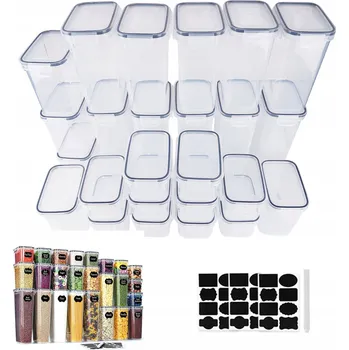 Dóza na potraviny SADA 25 KUSŮ NÁDOB NA SKLADOVÁNÍ POTRAVIN 4 VELIKOSTI + SAMOLEPKY A POPISOVAČ