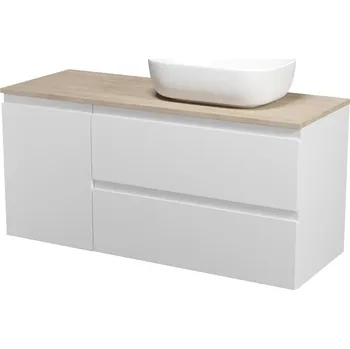 Koupelnový nábytek CERSANIT 3D Nábytkový set Cersanit Moduo 120, skříňka 80 pod desku bílá, skříňka 40 pod desku s košem na prádlo bílá, deska 120 horní dub, umyvadlo Moduo 50 na desku obdélníkové bílé S590-113;S929-008;S590-026;K116-050