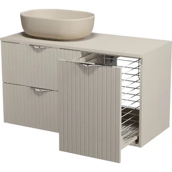 Koupelnový nábytek CERSANIT 3D Nábytkový set Cersanit Tirso 100, skříňka 60 pod desku kašmír, skříňka 40 pod desku s košem na prádlo kašmír, deska 100 horní kašmír, umyvadlo Moduo 50 na desku oválné béžové, výpust umyvadlová béžová S1015-005;S1017-030;S1015-022;K116-132;K67