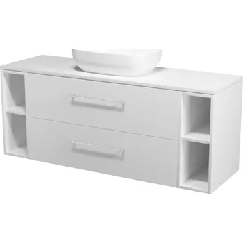 Koupelnový nábytek CERSANIT 3D Nábytkový set Cersanit Larga 140, skříňka 100 pod desku bílá, skříňka 20 pod desku otevřená bílá 2x, deska 140 horní bílá, umyvadlo Larga 50 na desku obdélníkové bílé, úchytky chrom S932-088;S932-076;S932-088;S932-027;K677-003;S599-0142