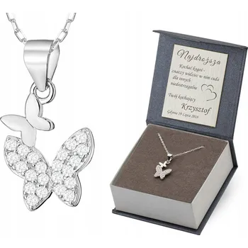 Přívěsek STŘÍBRNÁ SOUPRAVA ryzost 925 Řetízek 45 cm a Přívěsek Motýli Zirkony + GRAVÍROVÁNÍ