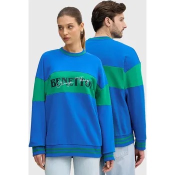 Pánská mikina Bavlněná mikina United Colors of Benetton x Stranger Things modrá barva, s potiskem, 342ZU10BA 55X, vel. S