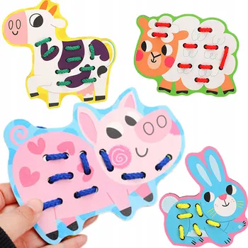 Dřevěná hračka LOGICKÁ HRA PROPLÉTÁNÍ ZVÍŘÁTKA ŠNĚROVAČKA DŘEVĚNÁ VÝUKA VÁZÁNÍ