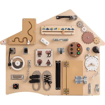 Dřevěná hračka Foxy Family Montessori activity board XL dům - přírodní Varianta: Bez stojanu - montáž na zeď