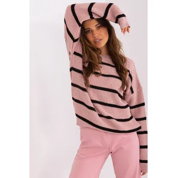 Dámský svetr Klasický pruhovaný svetr model 02538 pudrově růžový