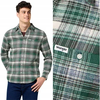 Pánské tričko Košile Wrangler BRUSHED 1 PKT SHIRT 112371557 Green Birch M