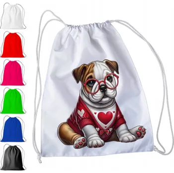 Obraz BÍLÝ SÁČEK DO ŠKOLKY, ŠKOLY, NA TV - BULDOK SE SRDCEM DÁREK