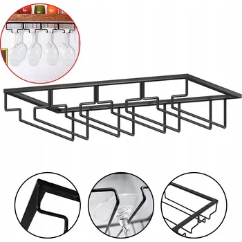 Stojan na víno ČTYŘŘADÝ ZÁVĚSNÝ DRŽÁK NA SKLENIČKY ČERNÝ MATNÝ PRO 12 SKLENIC NA VÍNO 40CM