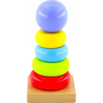 Dřevěná hračka DŘEVĚNÁ VĚŽ SKLÁDAČKA PYRAMIDA STAVEBNICE NAVLÉKACÍ EDUKAČNÍ MONTESSORI