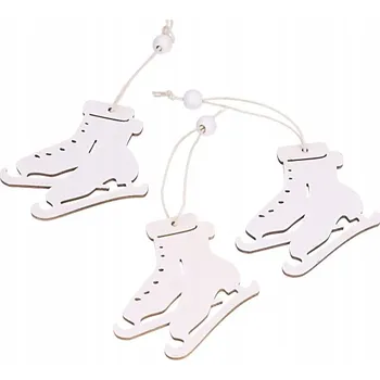 Vánoční dekorace Dřevěná ozdoba brusle bílé 3ks