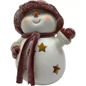 Vánoční dekorace Sněhulák s růžovou čepičkou LED 18 x 13 cm