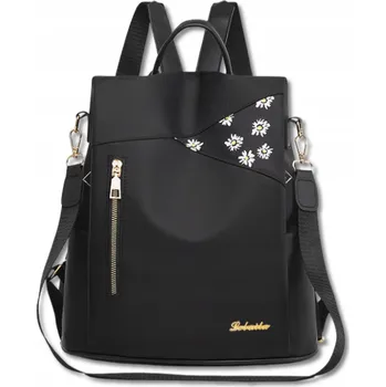 Městský batoh Batoh Černý 2v1 Dámský Květinový batoh elegantní městská taška přes rameno