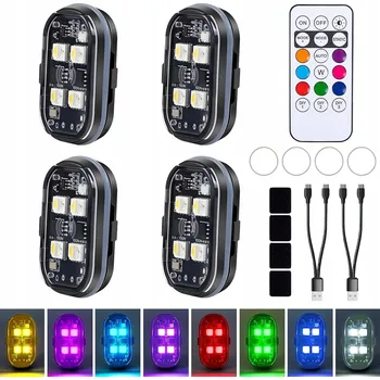 Lampička Bezdrátová LED Stroboskopická Lampa Výkonná 8 barev USB 4 kusy S Dálkovým Ovládáním