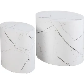 Konferenční stolek Sada oválných stolků Alvo, imitace bílý mramor, 2 ks