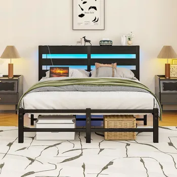 Postel Jednolůžková postel Dětská postel Kovová postel 140x200 LED USB černá