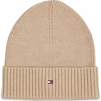 Čepice TOMMY HILFIGER ORIGINÁLNÍ ČEPICE ZIMNÍ PÁNSKÁ BÉŽOVÁ BAVLNA BEANIE