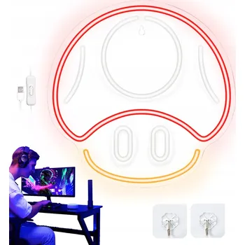 Lampička NEONOVÁ LED LAMPA HŘÍBEK DO HERNÍHO POKOJE NAPÁJENÁ USB S AKRYLOVÝM PANELEM