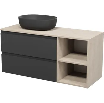 Koupelnový nábytek CERSANIT 3D Nábytkový set Cersanit Moduo 120, skříňka 80 pod desku antracit, skříňka 40 pod desku dub, deska 120 dub, umyvadlo Moduo 50 na desku oválné antracitové S590-081;K116-019;S590-026;K116-107-BOX